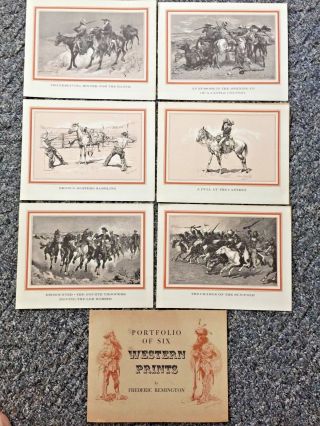 Portfolio Of Six Western Prints By Frederic Remington 1953 Litho Set Complete