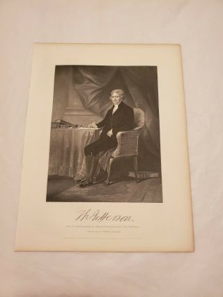 Cr32) Thomas Jefferson Portrait 1862 Engraving Alonzo Chappel