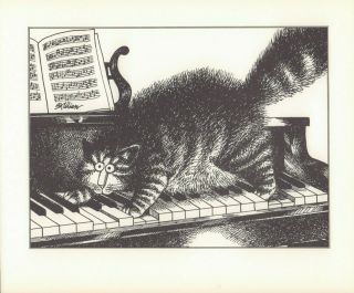 B Kliban Cats Cat On Piano Vintage Funny Cat Art Print 1981