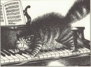 B Kliban Cats CAT ON PIANO Vintage Funny Cat Art Print 1981 2