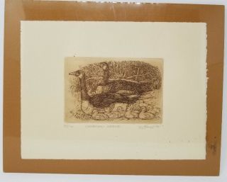 Canadian Geese Etching Print Marsha Howe 13.  5 " X 10 5/8 " Tan Mat