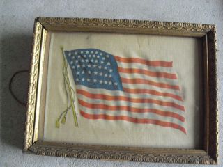 Vintage Print Silk United States Flag Print In Frame Look