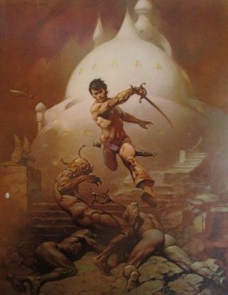 Vtg Frank Frazetta Art Swords Of Mars 1974 Full Color Plate Ufo Sword Alien Sci