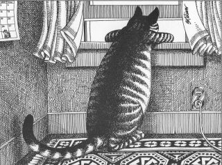 B Kliban Cats NOSY NEIGHBOR CAT AT WINDOW vintage funny cat art print 2