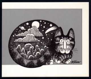 Kliban Cats Night Sky Landscape Cat Vintage Funny Cat Art Print
