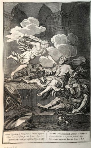 18th C.  Bible Print: Acts 12:7 Peter Delivered From Prison By An Angel