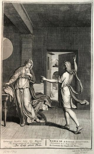 18th C.  Bible Print: Luke 1:28 The Annunciation Of The Virgin Mary