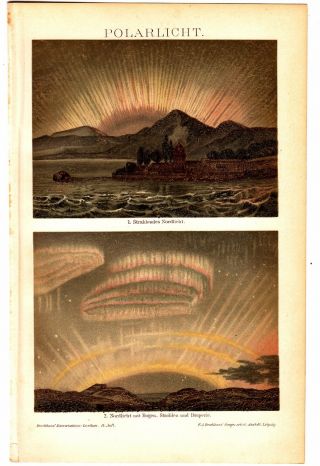 Ca 1890 Arctic Polar Lights Aurora Borealis Antique Chromolithograph Print