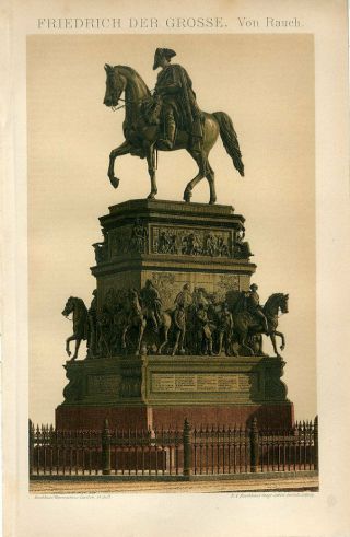 1895 Equestrian Statue Of Frederick The Great Germany Sepia Lithograph Print