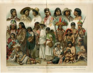 1895 Native American Indians Sioux Apache Pueblo Antique Chromolithograph Print