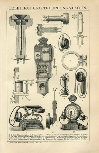 1894 Old Telephone Apparatus Antique Engraving Print