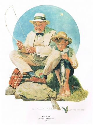 Norman Rockwell Print " Grandpa Fishing " 11x15 " Fishing Retired Retirement