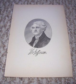 1889 Thomas Jefferson Print 3rd President United States Of America