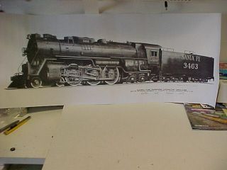 Railroad Art,  Staufer,  Atsf Hudson,  4 - 6 - 4,  3463,  Charcoal Drawingw/specs.  35x14 "