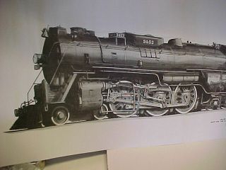 Railroad Art,  Staufer,  ATSF Hudson,  4 - 6 - 4,  3463,  charcoal drawingw/specs.  35X14 