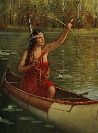 1920s Art Deco Fine Art Print Indian Maiden Minneota Bow & Arrow Canoe 2
