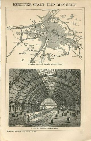 1895 Germany Berlin City Ring Railroad Railway Station Antique Engraving Print