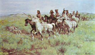 Vintage John Clymer Art Buffalo Ponies Full Color Plate Native American Hunting