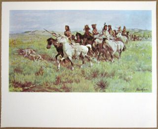 Vintage John Clymer Art BUFFALO PONIES Full Color Plate Native American Hunting 2