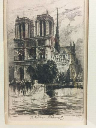 Great Orig.  Antique C1900 Notre Dame Cathedral Paris Charles Pinet Etching
