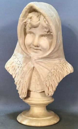 Lg Antique Victorian Child Girl Carved Alabaster Marble Sculpture Old Statue
