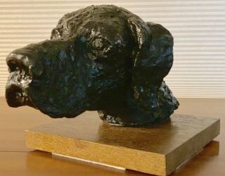 Antique 20th Century Clay Hunting Hound Dog Head Bust Sculpture Bookend