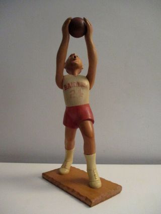 Vtg Romer Italy Wood Carving Basketball Player Sculpture Figurine Raiders