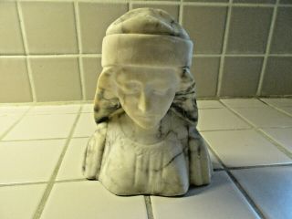 Vintage Alabaster Carved Bust Of A Young Woman 5 - 1/2 " Tall -