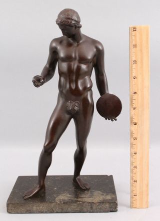 Antique Circa - 1900 Grand Tour Roman Nude Man Discus Thrower Bronze Sculpture