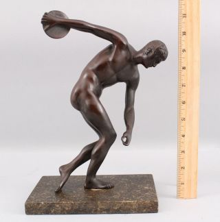 Antique Victorian Grand Tour Bronze Sculpture Roman Nude Man Discus Thrower