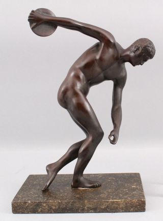 Antique Victorian Grand Tour Bronze Sculpture Roman Nude Man Discus Thrower 2