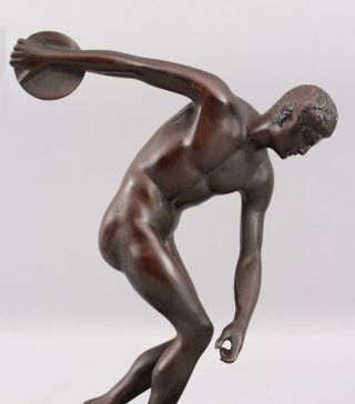 Antique Victorian Grand Tour Bronze Sculpture Roman Nude Man Discus Thrower 3