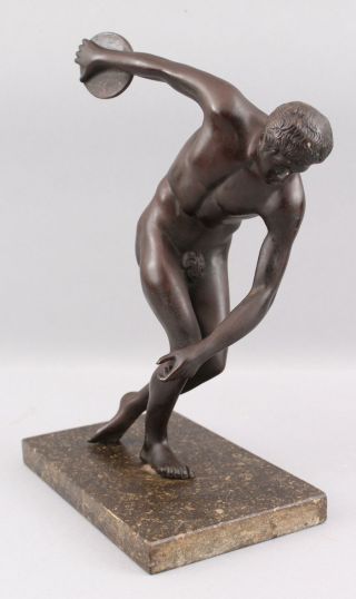 Antique Victorian Grand Tour Bronze Sculpture Roman Nude Man Discus Thrower 5