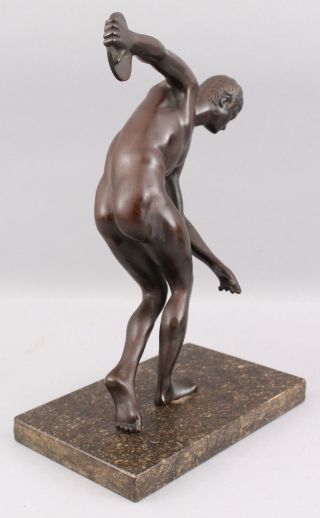 Antique Victorian Grand Tour Bronze Sculpture Roman Nude Man Discus Thrower 6