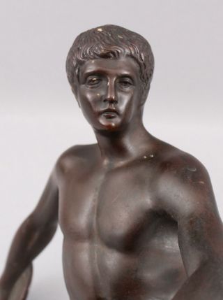 Antique Victorian Grand Tour Bronze Sculpture Roman Nude Man Discus Thrower 7