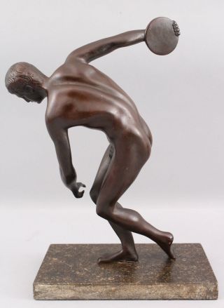Antique Victorian Grand Tour Bronze Sculpture Roman Nude Man Discus Thrower 8
