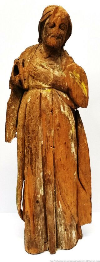 Old Renaissance Old Master To 18c Christ Wood Carved Saint Statue W Prov