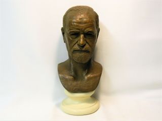 Vintage 1958 Sigmund Freud 13.  5 " Bust Sculpture By Leo Cherne,  Signed & Dated