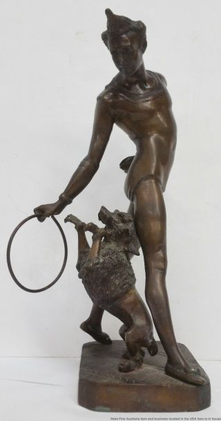 Lg Antique French Art Deco Circus Acrobat Poodle Cirque Bronze Statue Sculpture