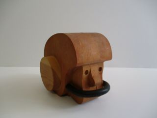 Signed With Symbol Modernism Wood Carving Sculpture Helmet Football Head Bank