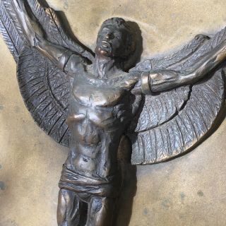 Nr Signed Laszlo Ispanky B.  - 1919 Brutalist Bronze Icarus Sculpture Plaque Greek