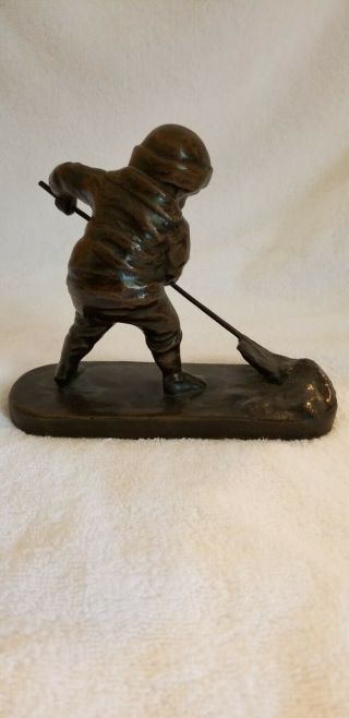 German Solid Bronze from early 1900s Sculpture - Boy shoveling Snow 2