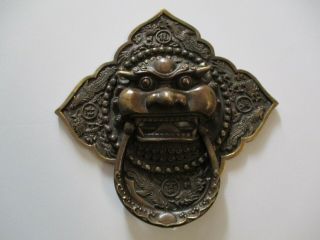 Antique Vintage Old Chinese Food Dog Dragon Bronze Metal Door Knock Sculpture