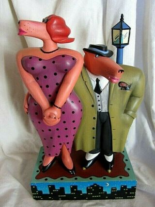 Markus Pierson Wood Sculpture Signed Dated 1989 H.  C.  " Gumshoe And The Dame "