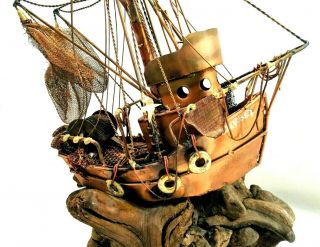 Vintage Metal Art Fishing Boat Sculpture Signed Mykl Welch " Monterrey "