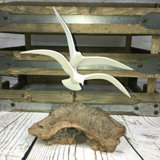 Vintage John Perry Seagull Two Birds In Flight Mobile Sculpture Art Burl Wood