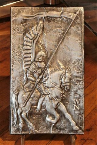 Polish " Winged Hussar " Horseman - 2 - Metal On Wood Bas Relief Wood Mounted - Sculptures