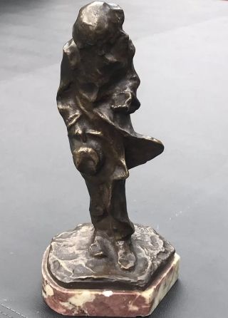 C1910 French Parisian Bronze.  Street Beggar.  Signed.  On Rouge Marble Base