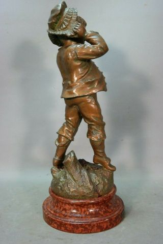 Ca.  1910 Antique FRENCH ART NOUVEAU Bronzed BOY & GRANDMA BONNET Sculpture STATUE 5