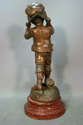 Ca.  1910 Antique FRENCH ART NOUVEAU Bronzed BOY & GRANDMA BONNET Sculpture STATUE 6
